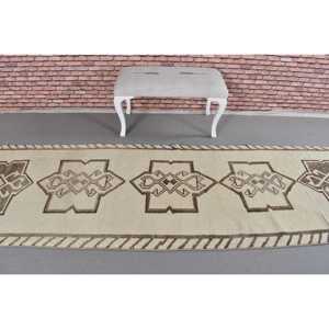 0.3x10.8 ft Herki Turkish Rug, <b>Brown</b> Oriental Vintage Rug <b>Wool</b> - Product Image 3