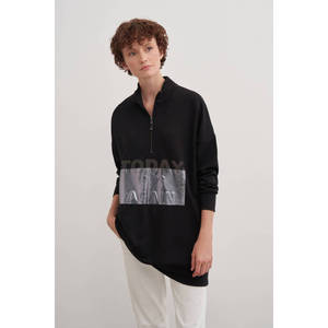 เสื้อถักซิปสีดำสไตล์วินเทจสำหรับผู้หญิง-ทรงหลวมแขนสั้น - Product Image 4