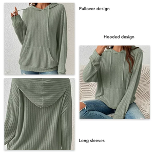 Sudaderas de punto de gran tamaño para mujer con capucha, estilo de calle, Sudadera con capucha Vintage ligera, venta al por mayor - Product Image 3