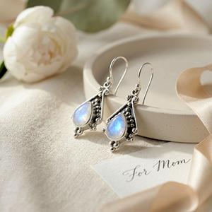 Boucles d'oreilles en pierre de lune arc-en-ciel, bijoux pendantes en argent sterling en forme de goutte - Product Image 3