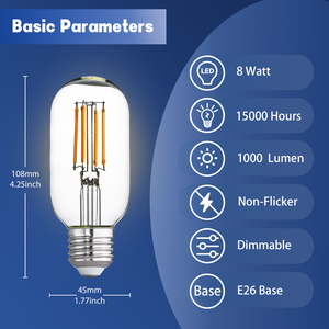 <span class=keywords><strong>Ampoule</strong></span> à <span class=keywords><strong>filament</strong></span> <span class=keywords><strong>LED</strong></span> tubulaire haute luminosité 1000LM, prix d'usine, 8W E26 120V T14, verre, dimmable, sans scintillement, ampoules à <span class=keywords><strong>filament</strong></span> <span class=keywords><strong>LED</strong></span> CUL - Product Image 2