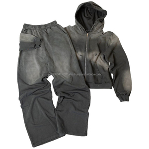 Custom Color 100% Cotton French Terry <b>Zip</b>-<b>Up</b> Hoodie Men Oversized Distressed Vintage Sun Faded Acid Wash Tracksuit Winter - Product Image 5