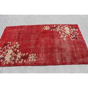 Alfombra turca vintage, alfombra de 3.8x6.6 pies, alfombra de lana roja marrón con motivos de plantas y árboles - Product Image 3