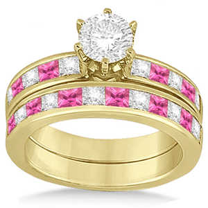 Conjunto de Joyería Fina de Oro Amarillo de 14k con Zafiro Rosa Talla Esmeralda y Diamante de 1.30ct - Product Image 3
