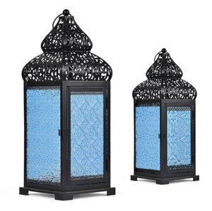 Juego de Dos Faroles Marroquíes de Metal con Acabado Dorado y Vidrio Transparente para Decoración de Iluminación del Hogar en Ramadán y Eid - Product Image 3