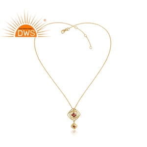 Grenat naturel pierre précieuse plaqué or labyrinthe Illusion Design pendentif collier bijoux en argent en gros Collection classique - Product Image 4