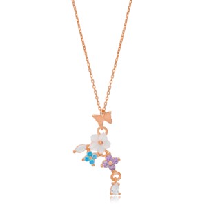 Collier pendentif multicolore, collection été, fleur, papillon, charme, argent sterling 925 turc, fait main, pour femmes - Product Image 5