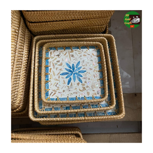 Plateau de service en mosaïque de rotin naturel écologique, mélange de nacre, plateau en rotin fait à la main, mélange de nacre incrustée de laque au Vietnam - Product Image 4