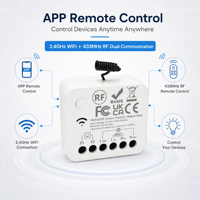 Module de relais intelligent WiFi RF433 AC85-240V avec télécommande sans fil et minuterie via application pour éclairage, ventilateurs et appareils électriques CE