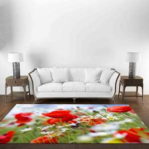 Tapis à motif de coquelicots, Tapis champ de coquelicots, Tapis style ferme, Tapis tendance, Tapis à poils doux - Product Image 2