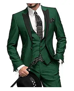 2023 Slim Fit Cor Sólida Verde Blazer Ternos Calça Casaco Smart Business Elegante Lazer 3 Peças casaco smoking para cavalheiros