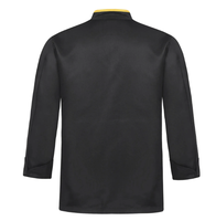 Uniformes de chef pour hommes en tissu tricoté polyester-coton noir à manches longues 2024 pour restaurant et bar, marque personnalisée