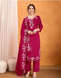 Conjunto de Traje de Mujer Bordado en Seda Vichitra para Compra al por Mayor, Ropa Étnica de Lujo para Eventos, Morado, Azul, Rosa, Boutique al por Mayor - Product Image 2