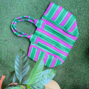 ถุงผ้าไนลอนแบบใช้ซ้ำได้เป็นมิตรกับสิ่งแวดล้อมถุงช้อปปิ้งพร้อมซิป rpet ทอมือกระเป๋าพลาสติกรีไซเคิลลายทางผลิตในอินเดีย - Product Image 1