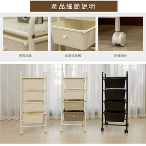 Modern Home Office 4-Tier <b>White</b> Storage <b>Trolley</b> Stylish Salon Storage Unit for Home Use Filing Cabinets - Product Image 4