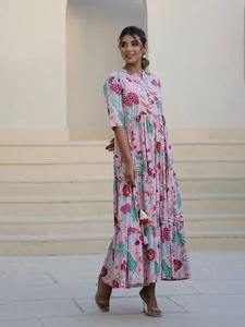 เดรสผ้าฝ้ายพิมพ์ลายดอกไม้ทำมือสไตล์อินเดียชุดฤดูร้อนทันสมัยสำหรับงานแต่งงานแบบลำลองกระดุมเป็นมิตรต่อสิ่งแวดล้อม - Product Image 2