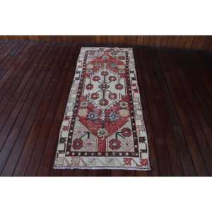 Turkish Vintage Rug 2,4x6,2 ft, <b>Red</b> <b>Runner</b> Ikat Wool Rug - Product Image 1