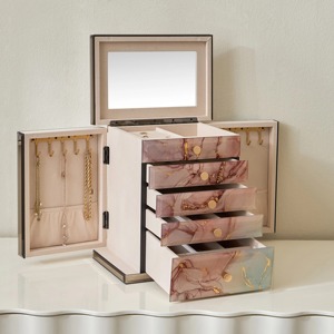 Elegante joyero de diseñador rosa, organizador de almacenamiento de diseñador moderno, Ideal para anillos, collares, pulseras o exhibición de baratijas - Product Image 2