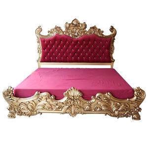 Cama King Size de Madera Maciza Tallada de Estilo Europeo Antiguo, con Panel Tapizado, Juego de Muebles para Recámara Principal - Product Image 1