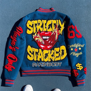 แจ็กเก็ตเบสบอลผ้าวูลสำหรับผู้ชายปักลายตัวอักษรฤดูหนาวโลโก้ได้ตามต้องการ - Product Image 1