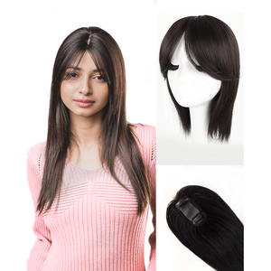 Topper capillaire avec frange, extensions de cheveux, base en soie et extensions de cheveux 100% naturels - Product Image 1