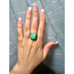 Russell Sam Royston Handmade Turquoise & Sterling Silver <b>Ring</b> Size 9.5 Bezel Setting Natural <b>Jade</b> Stone Everyday Wear Jewelry - Product Image 5