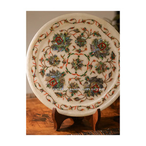 Unique Indian <b>Art</b> Flower Design Inlay <b>Stone</b> Plate Pure Makrana Marble Handmade Premium Quality Home Decorative Wedding Gifting - Product Image 3