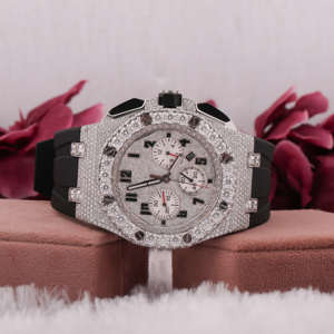 นาฬิกาข้อมือผู้ชายทำมือแบบกำหนดเอง หน้าปัดสีขาวครึ่งหนึ่งประดับเพชรโมอิสซาไนต์ VVS  ปรับแต่งได้เต็มที่ กระจกกันน้ำ - Product Image 4