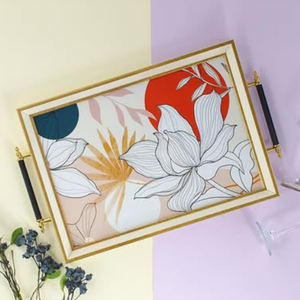 Plateau de service décoratif élégant en aluminium artisanal avec poignée latérale en forme de pieuvre, finition émail blanc, dernière arrivée - Product Image 3