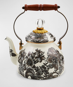 Japanese <b>cast</b> <b>iron</b> style steel <b>tea</b> <b>pot</b>, blue, floral texture, available at wholesale prices. - Product Image 4