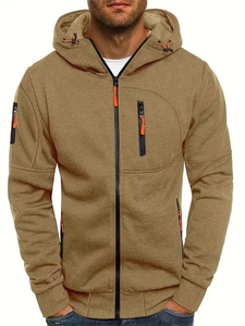 Sweat à capuche zippé noir pour homme coupe ajustée veste de sport fermetures à glissière contrastées et poche poitrine sweats d'entraînement Streetwear respirants - Product Image 3