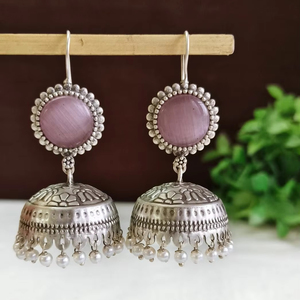 Monalisa Stone Traditional Wholesale Accessory Drop <b>Earring</b> Silver <b>Jhumka</b> <b>Earrings</b> Light Weight Swat Proof Indian Jewellery - Product Image 4