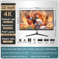Prix d'usine 32 "4K UHD 2160p Moniteur plat avec design super mince, 144Hz,1ms, IPS rapide, lunette étroite, moniteur de jeu Esports, noir