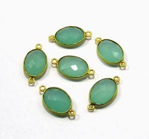 Cabujón ovalado de Calcedonia azul Natural de alta calidad, oro Vermeil de 14 quilates, doble bucle, ajuste de bisel, conectores de enlace, fabricación de joyas - Product Image 1