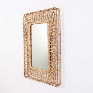 กระจกผักตบชวาสีน้ำตาลธรรมชาติสานด้วยมือสไตล์โบฮีเมียนแขวนผนังสไตล์โบฮีเมียนแบบชนบทสำหรับห้องนอนห้องนั่งเล่นและสำนักงาน - Product Image 3