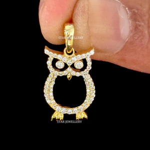 Pendentif hibou en diamant naturel en or massif 14 carats Bijoux fins. - Product Image 4