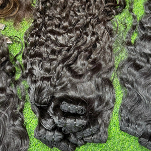 Cheveux humains vierges indiens naturels ondulés Remy 24 pouces Extensions de qualité supérieure Double trame naturelle noire Cheveux tirés à la main - Product Image 1