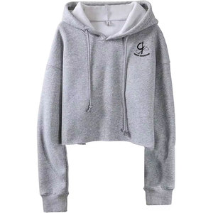 Tops cortos de manga larga con logotipo personalizado, sudaderas con capucha para mujer con tela de algodón 100%, sudaderas con capucha cortas a precio barato - Product Image 4