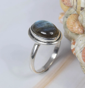 Anillo de piedras preciosas de Plata de Ley 925 hecho a mano labradorita forma ovalada joyería de moda cristiana para Aniversario de piedra natal de febrero - Product Image 2