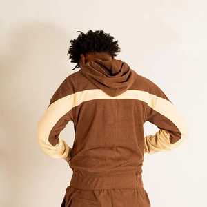 Brown and <b>Beige</b> Zip up <b>Hoodie</b> with Pink Letter Print 100% Cotton Winter Color Block Pullover for <b>Men</b> - Product Image 4