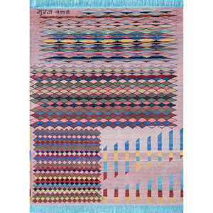 Alfombra Freedom Manchaha Rosa y Morada, Tejida a Mano con Lana y Seda de Bambú, Patrón Geométrico, Tamaño 9x12, para Decoración de Sala de Estar Juvenil - Product Image 1