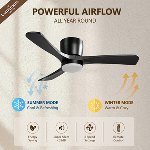 42 Inch Solid Wood Ceiling <b>Fan</b> <b>with</b> Light and <b>Remote</b>, Flush Mount Low Profile Quiet DC Motor Ceiling <b>Fan</b> - Product Image 3