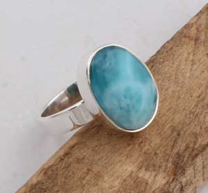 Larimar Natural 10x14mm Ajuste de bisel sólido 925 plata esterlina mujeres fiesta desgaste anillo eternidad Vermeil declaración joyería fina - Product Image 1