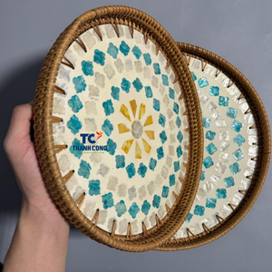 PLATEAUX DE CADEAU DE PERLE de qualité supérieure avec incrustation exquise et bord en rotin pour l'exportation de luxe et le marché de gros - Product Image 1