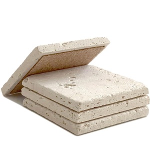 Los mejores posavasos de piedra batida travertino hechos a mano con soporte de madera Juego de cuatro accesorios duraderos para bebidas Idea de regalo perfecta - Product Image 6