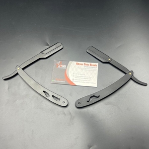 Rasoir droit de barbier en acier inoxydable massif à revêtement noir avec logo personnalisé avec lame unique - Product Image 4