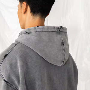 Sudadera con capucha con cremallera sólida lavada con ácido de talla grande para hombre, estampado Digital de estilo informal en algodón y poliéster para invierno - Product Image 5