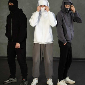 Wholesale Designer <b>White</b> Fall Winter <b>Zip</b>-<b>up</b> <b>Hoodie</b> Custom Logo Fashion Balaclava Front Logo Hooded <b>Crop</b> Length Solid Pattern - Product Image 3