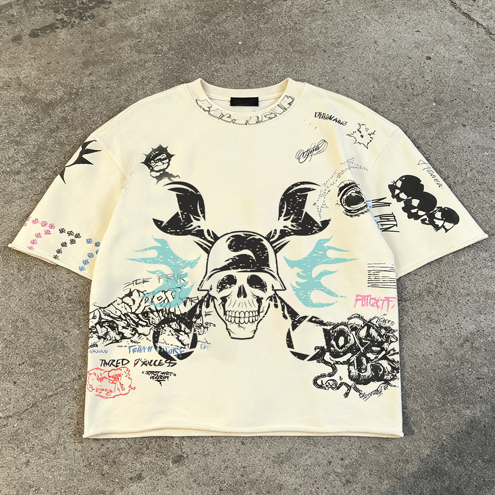 Custom 350 GSM Digital Print Raw Hem Regular Street Style Oversized Jersey 100% Cotton T-Shirt for Men