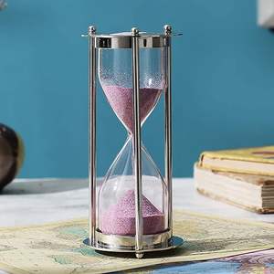 Pièce maîtresse de minuterie de sable rose en laiton de luxe Design moderne avec finition en nickel pour le bureau à domicile ou le cadeau de décoration de Style nautique - Product Image 1